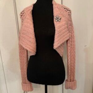 Metallic Pink crochet shrug